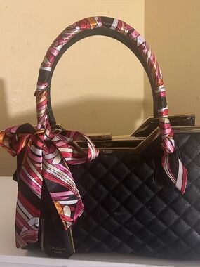 Twilly Silk Handbag Headband Neck Tie Women Purse Scarf Red pink Black white tan